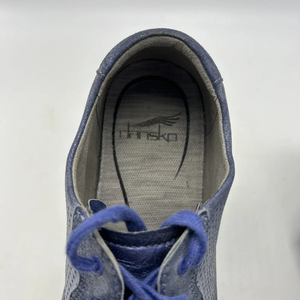 Dansko Leather Sneakers Womens 10.5 Christina Lace Up Metallic Blue EU 41 Read